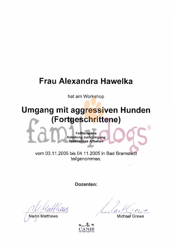 Zertifikate Alexandra Hawelka